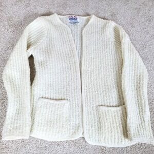 Vintage Tally Ho Ivory Cardigan Women's Medium Open Front Sweater Textured